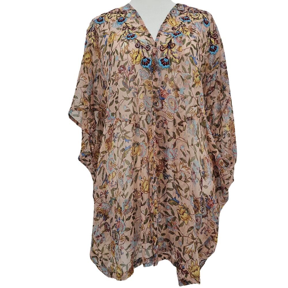 Anthropologie Andersen & Lauth Womans Onesize Bella Shimmer Kimono Embroidery